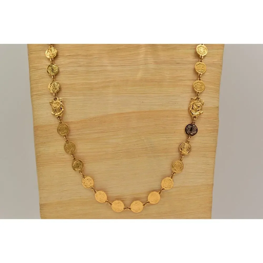 Liz Claiborne Vintage Coin Necklace Gold Chain Station Crystal Signed 80s BinBJ